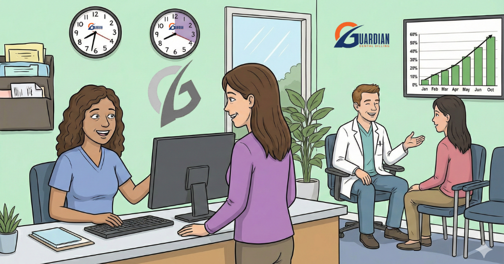 This illustration metaphorically represents the streamlined and efficient billing process, where claims are quickly submitted and processed, resulting in a faster and increased flow of revenue for the practice.- Outsourced Dental Billing Services