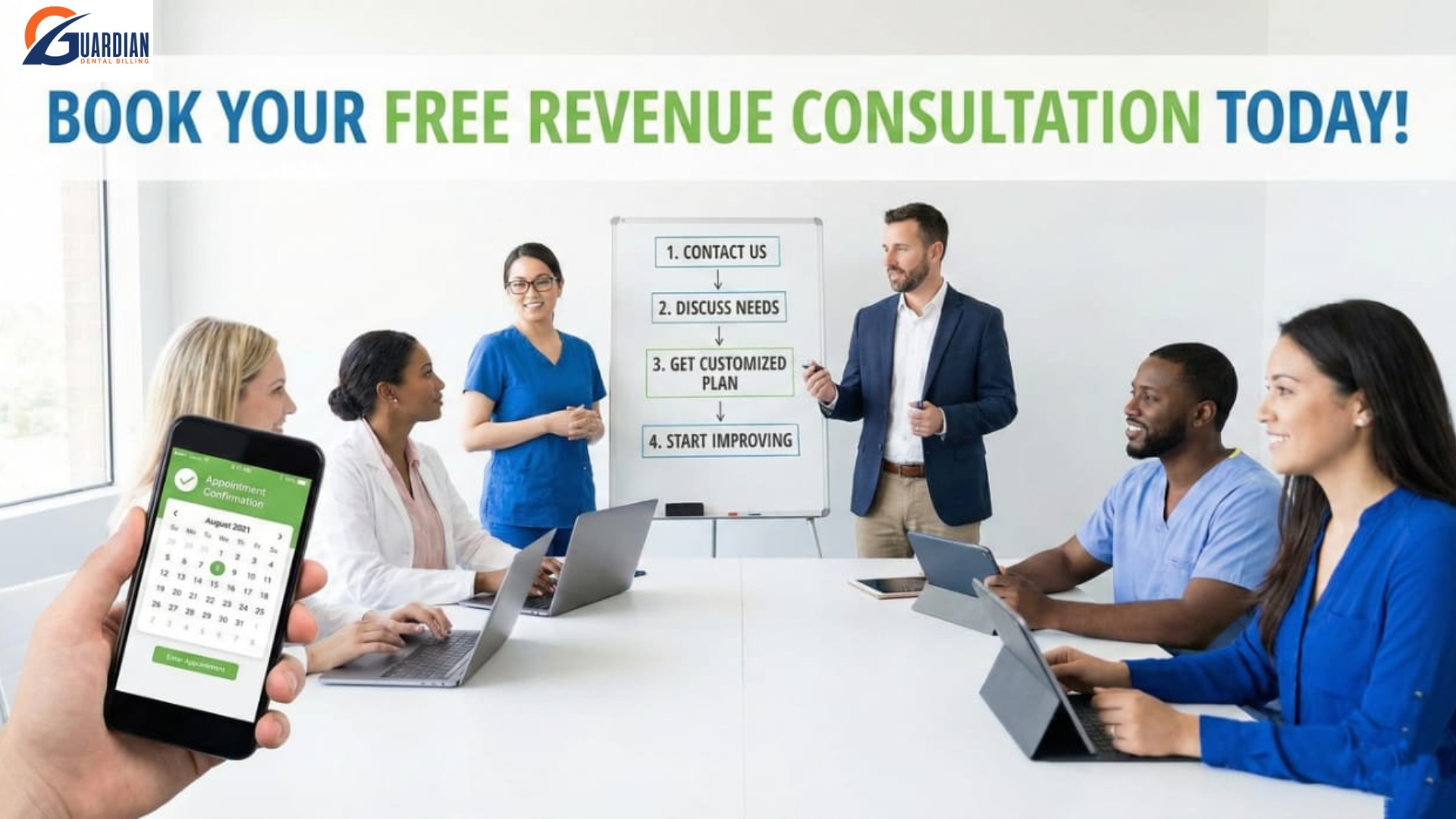 Dental billing expert scheduling a free revenue consultation with a dental practice