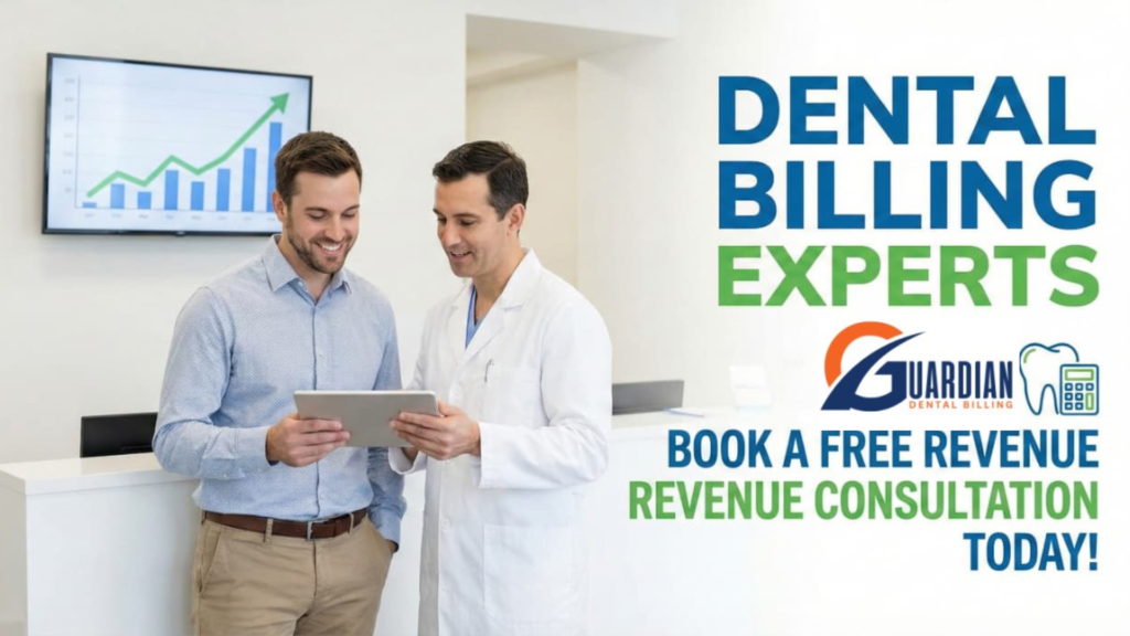 Dental billing experts from Guardian Dental Billing reviewing practice revenue data during a free dental billing consultation.