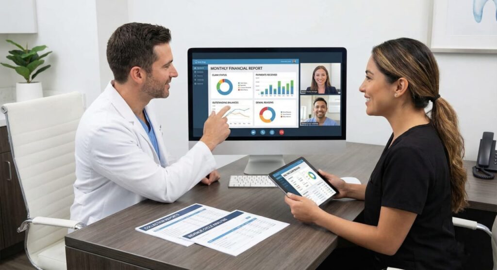 reviewing charts using the right dental billing services for accurate revenue management