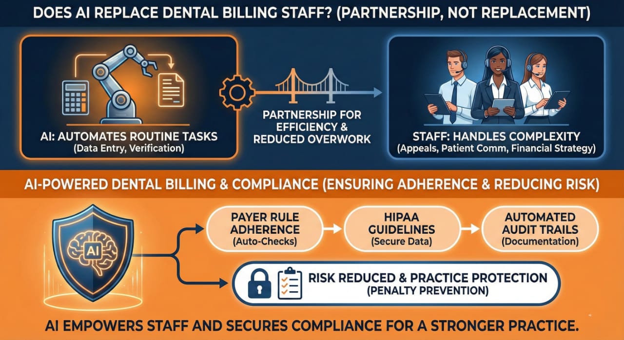 AI-Powered Dental Billing\ Dental billing staff working alongside AI software