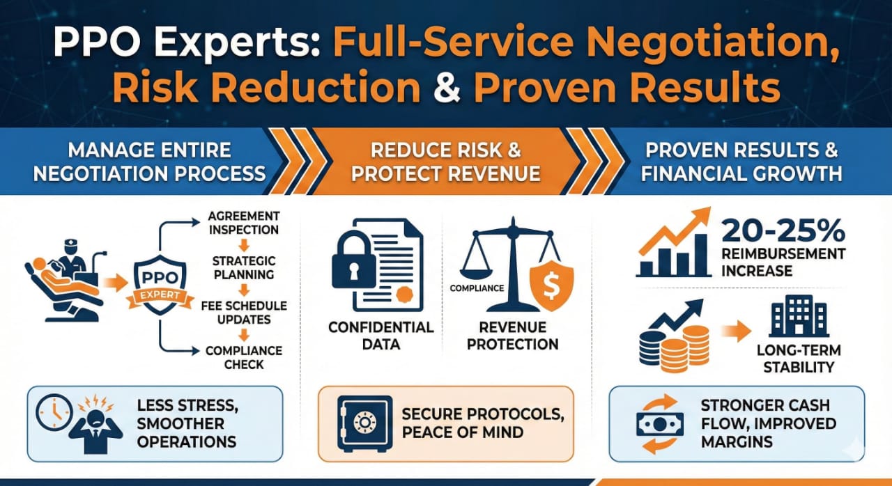 PPO Experts: 5 Core Skills That Ensure PPO Negotiation Success 4 Proven results achieved through expert-led PPO negotiations for dental practices