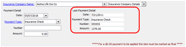 Insurance payment details and summary